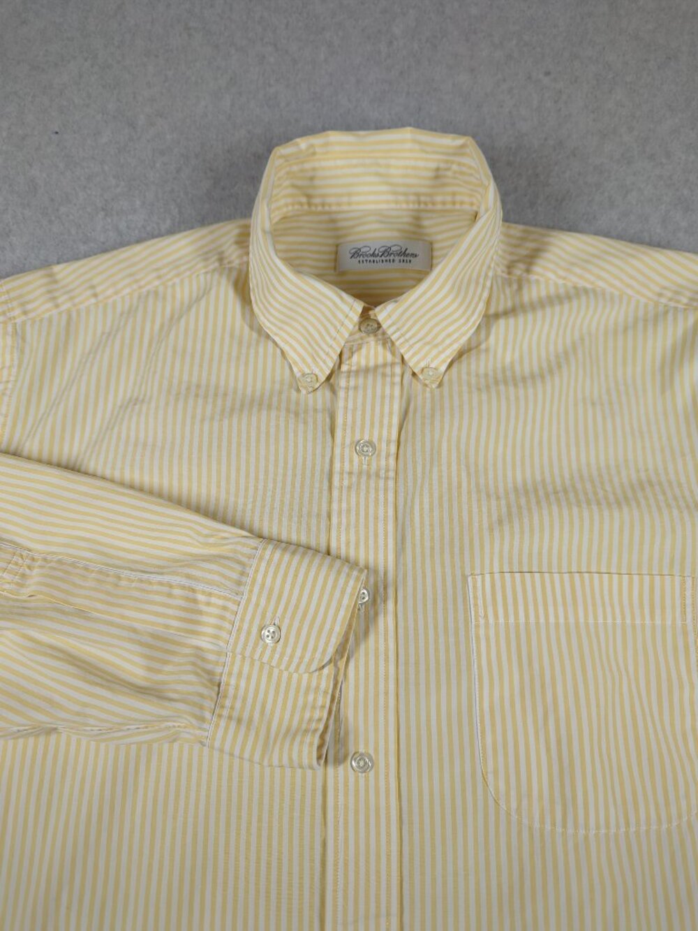 Brooks Brothers Dress Shirt Men's 16.5-35 Yellow Pinstripe Button Down